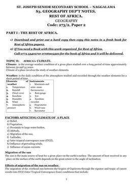 S3. Geography Dep't Notes. Rest of Africa. Geography