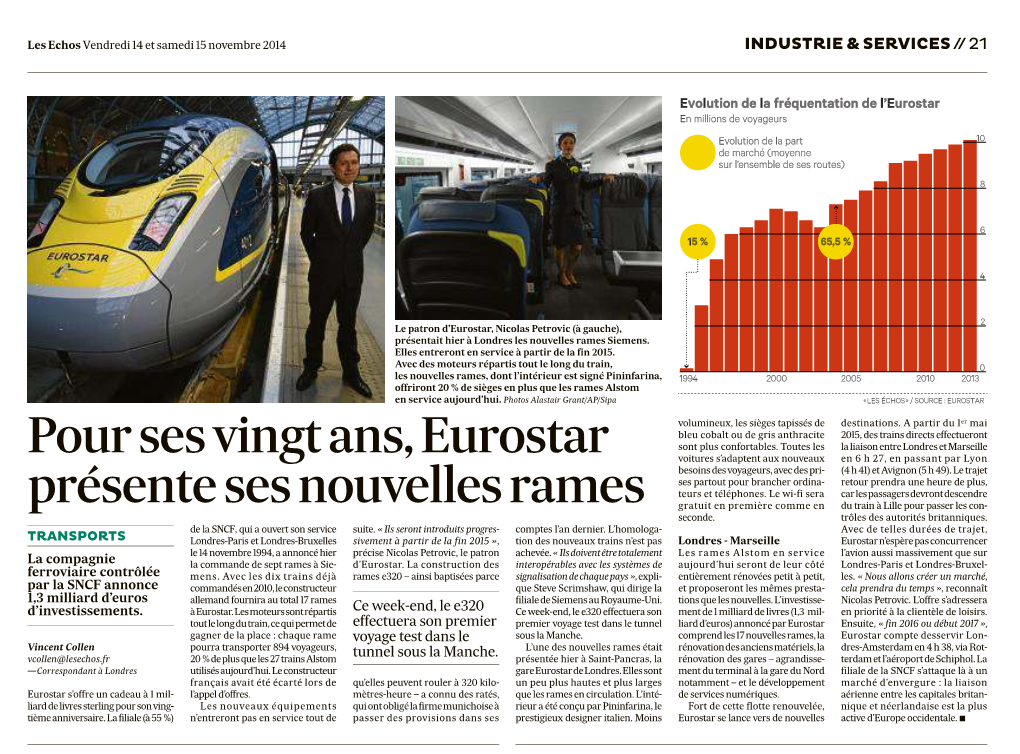 Poursesvingtans,Eurostar Présentesesnouvellesrames