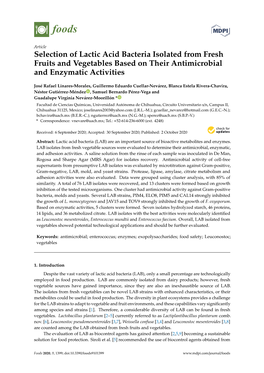 Selection of Lactic Acid Bacteria Isolated from Fresh Fruits and Vegetables Based on Their Antimicrobial and Enzymatic Activities