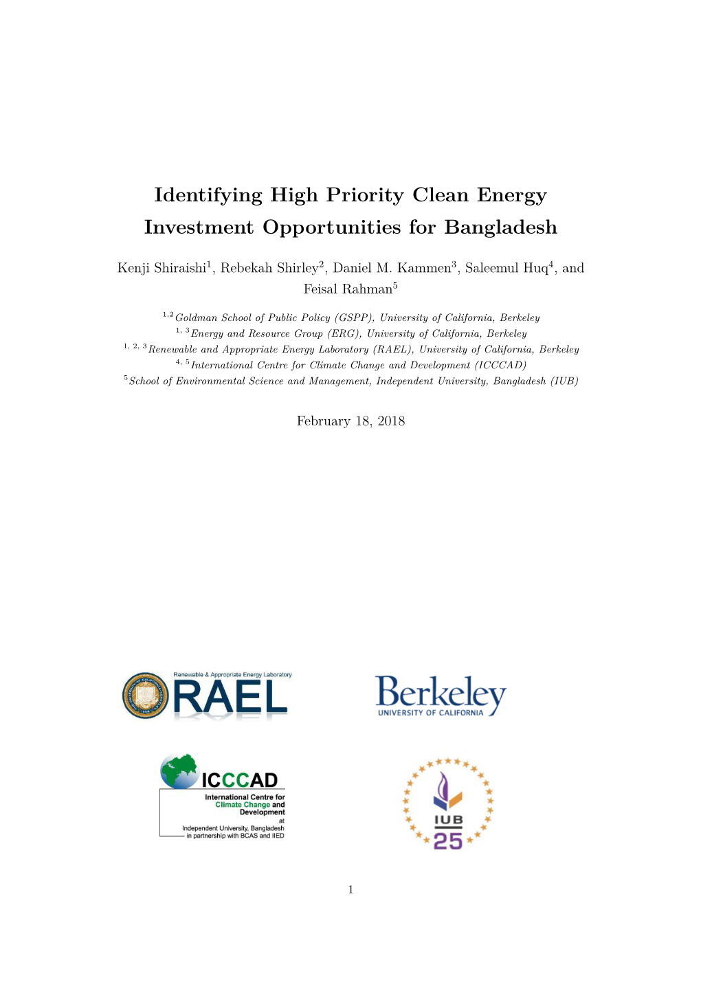 Identifying High Priority Clean Energy Investment Opportunities for Bangladesh