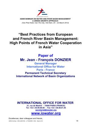 “Best Practices from European and French River Basin Management: High Points of French Water Cooperation in Asia”