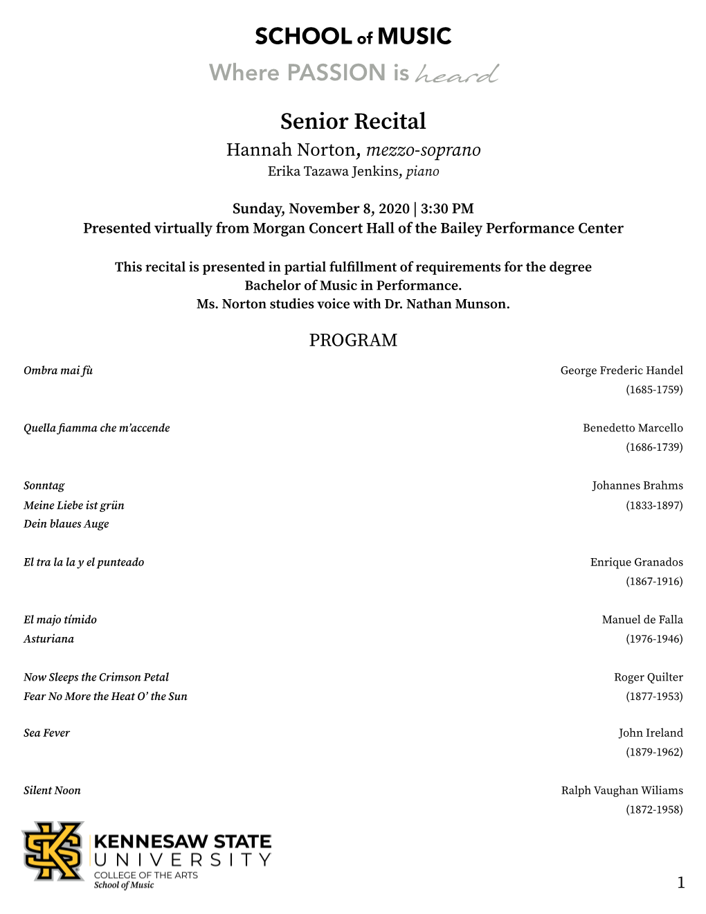 Senior Recital: Hannah Norton, Mezzo-Soprano