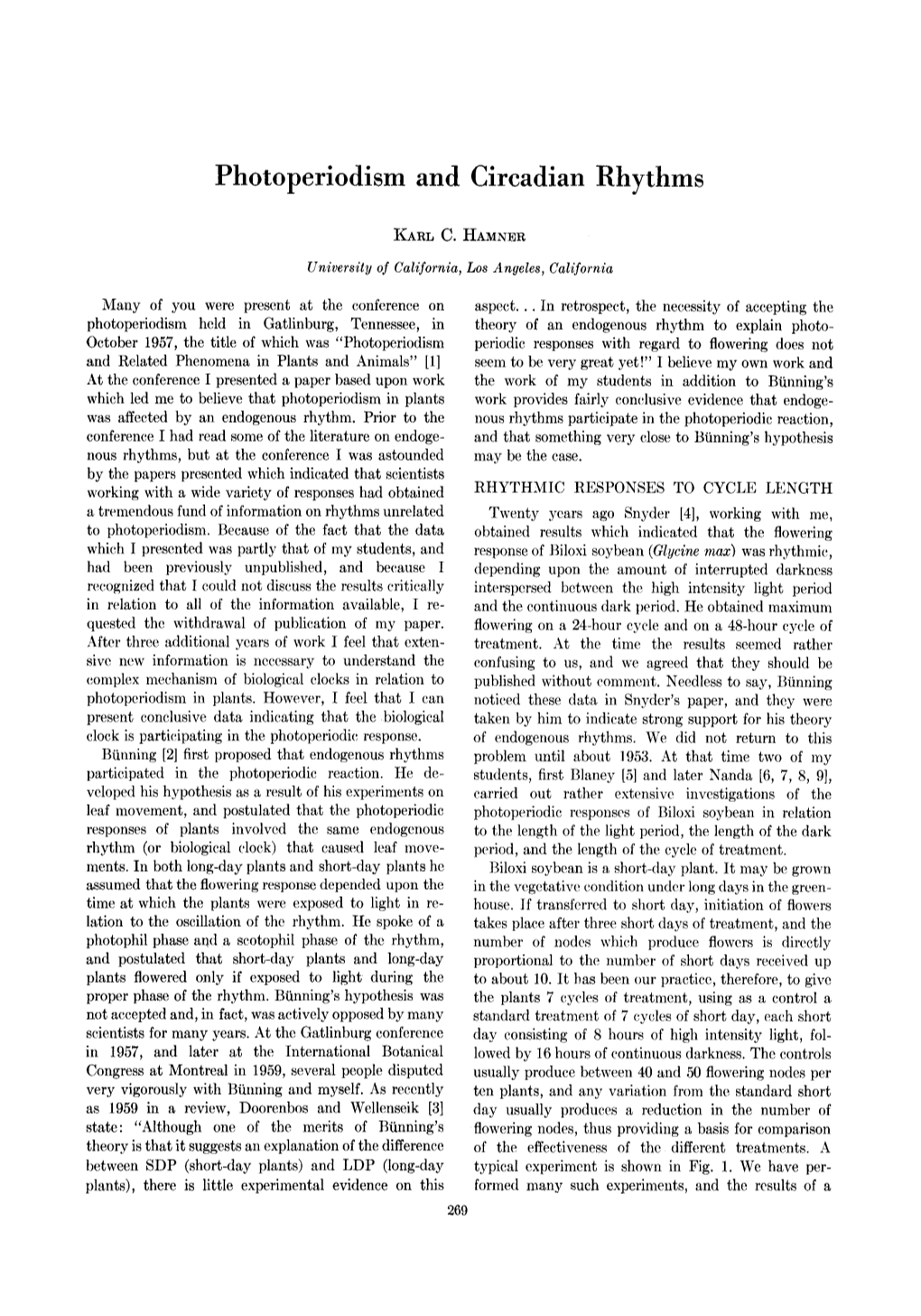 Photoperiodism and Circadian Rhythms