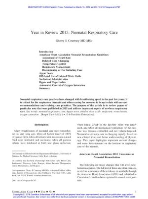 Year in Review 2015: Neonatal Respiratory Care