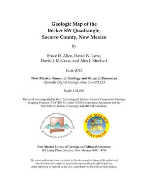 Geologic Map of the Becker SW 7.5-Minute Quadrangle, Socorro