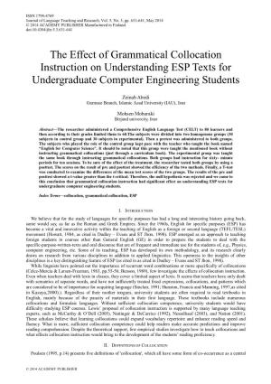 The Effect of Grammatical Collocation Instruction on Understanding ESP Texts for Undergraduate Computer Engineering Students