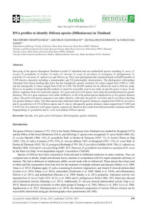 DNA Profiles to Identify Dillenia Species (Dilleniaceae) in Thailand