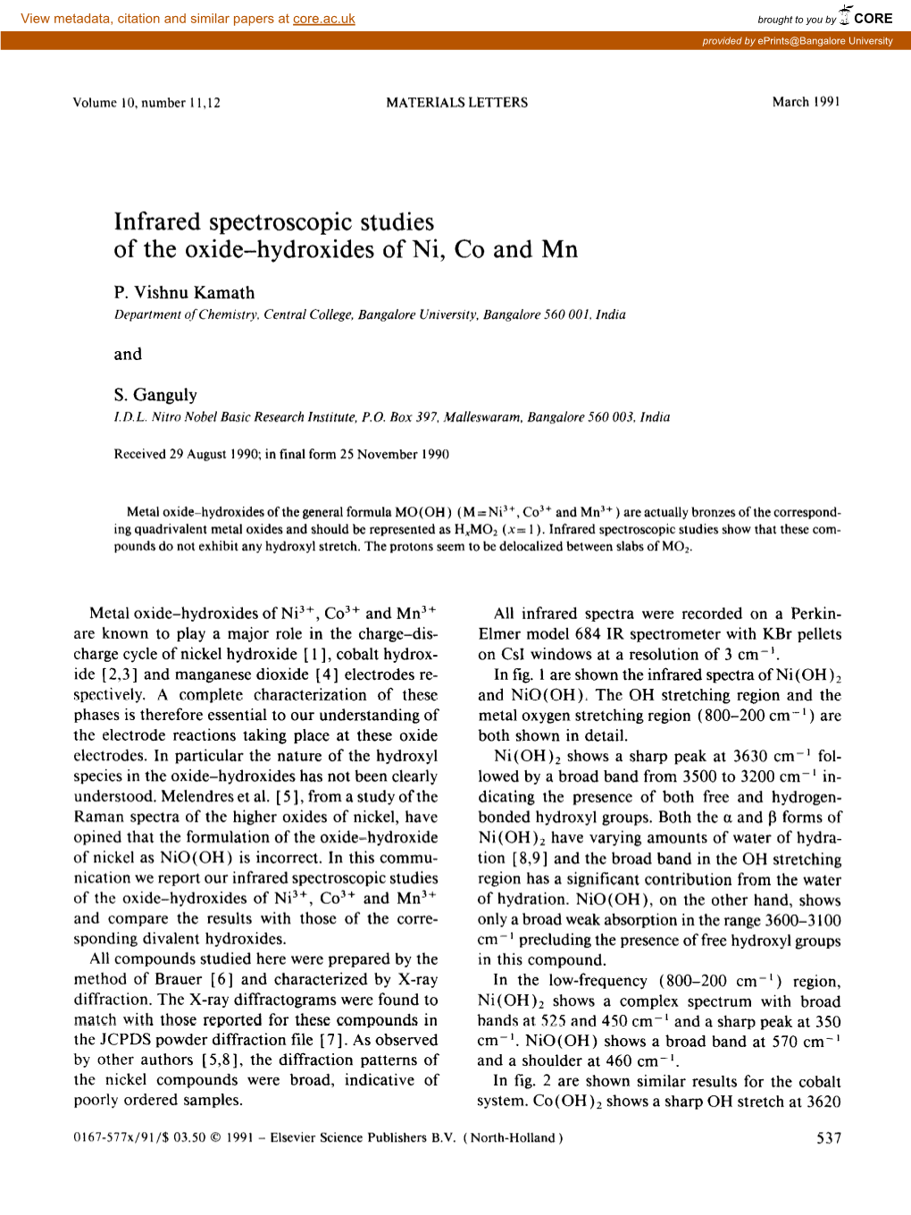 Infrared Spectroscopic Studies of the Oxide-Hydroxides of Ni, Co and Mn