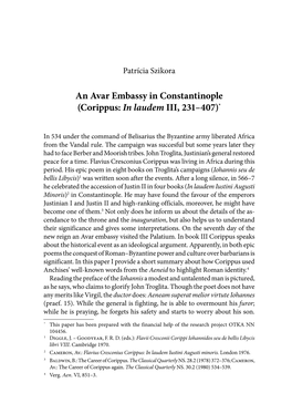 An Avar Embassy in Constantinople (Corippus: in Laudem III, 231–407)*