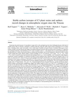 Stable Carbon Isotopes of C3 Plant Resins and Ambers Record Changes in Atmospheric Oxygen Since the Triassic