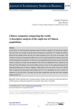 Chinese Companies Conquering the World: a Descriptive Analysis of the Rapid Rise of Chinese Acquisitions1