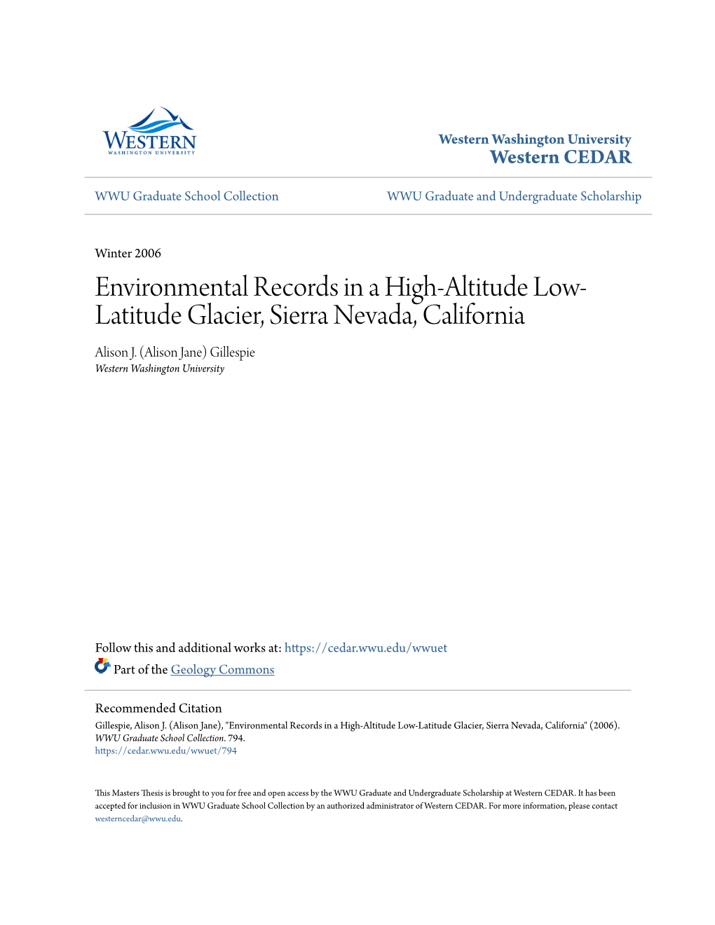 Environmental Records in a High-Altitude Low-Latitude Glacier, Sierra Nevada, California