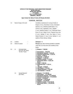 OFFICE of the PRINCIPAL CHIEF OPERATIONS MANAGER METRO RAILWAY METRO RAIL BHAVAN (7Th FLOOR) 33/1, JL NEHRU ROAD, KOLKATA - 700 071
