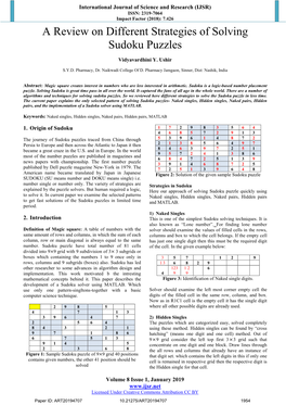 A Review on Different Strategies of Solving Sudoku Puzzles