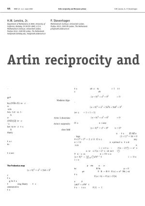Artin Reciprocity and Mersenne Primes H.W