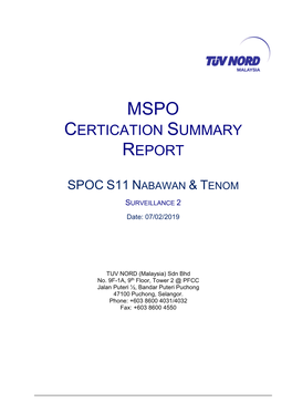 Mspo Certication Summary Report