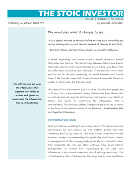 THE STOIC INVESTOR REALIST | RESILIENT | RATIONAL February 6, 2020, Issue #4 by Nimesh Chandan