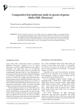 Comparative Leaf Epidermis Study in Species of Genus Malus Mill. (Rosaceae)
