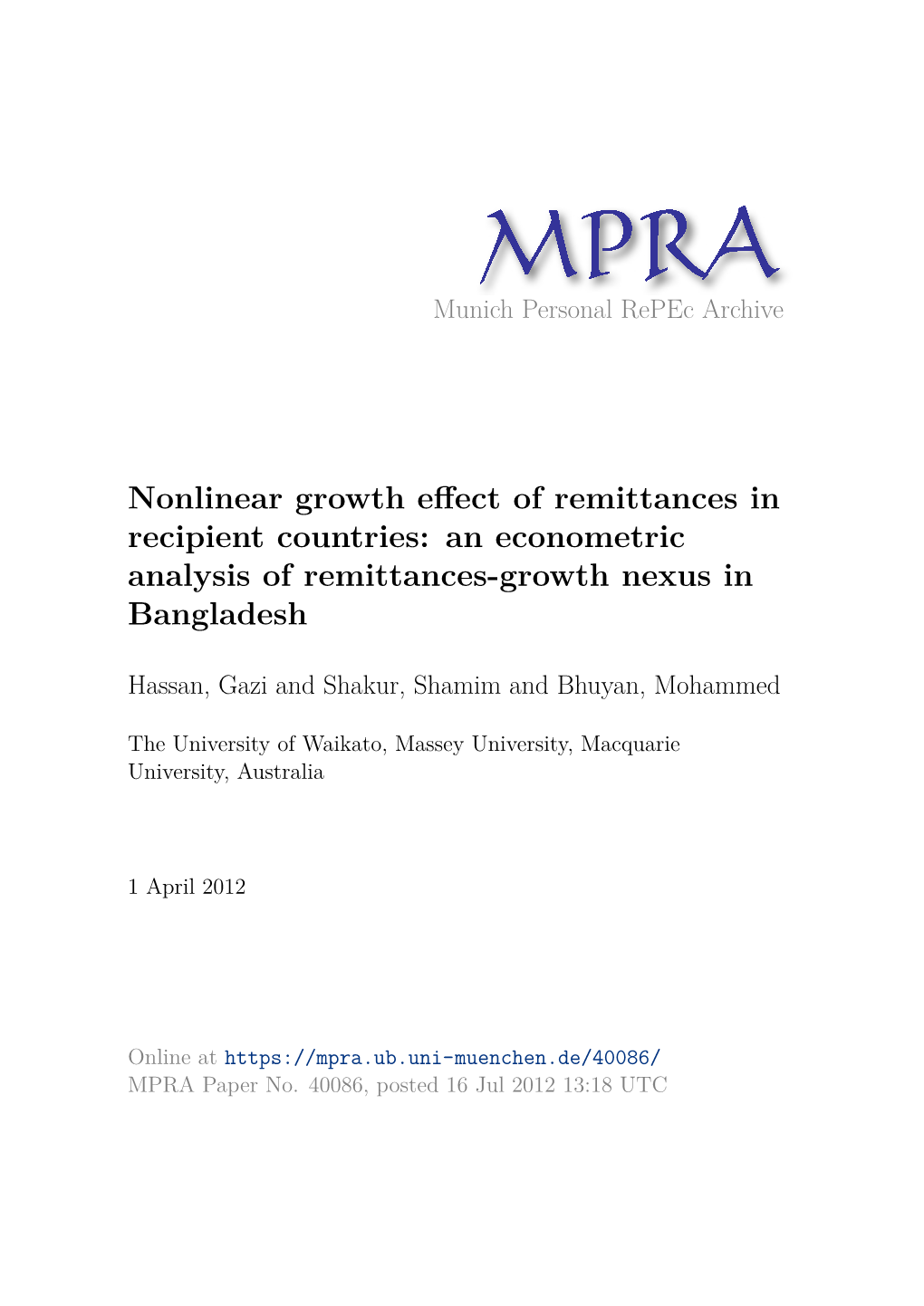 Remittances Flows in Bangladesh