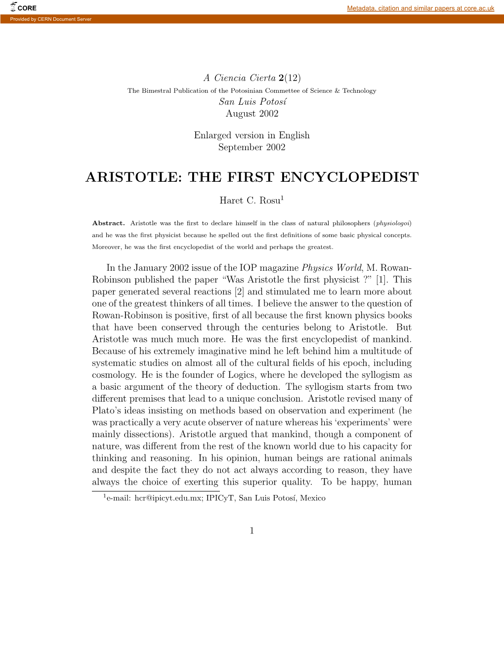 Aristotle: the First Encyclopedist