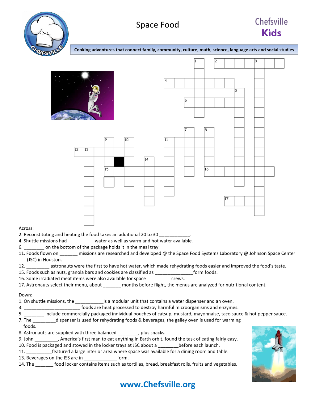 Space Foods Crossword Puzzle