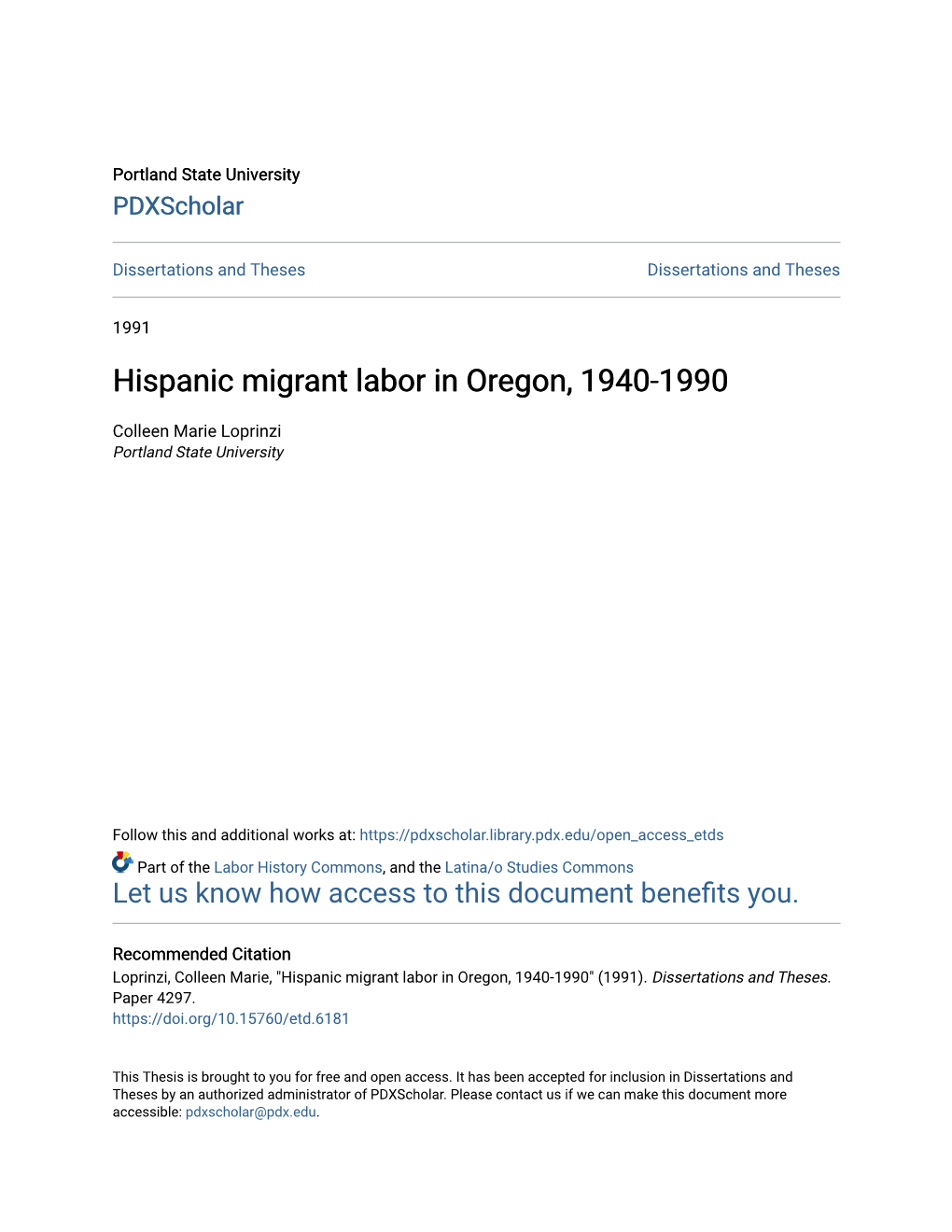 Hispanic Migrant Labor in Oregon, 1940-1990