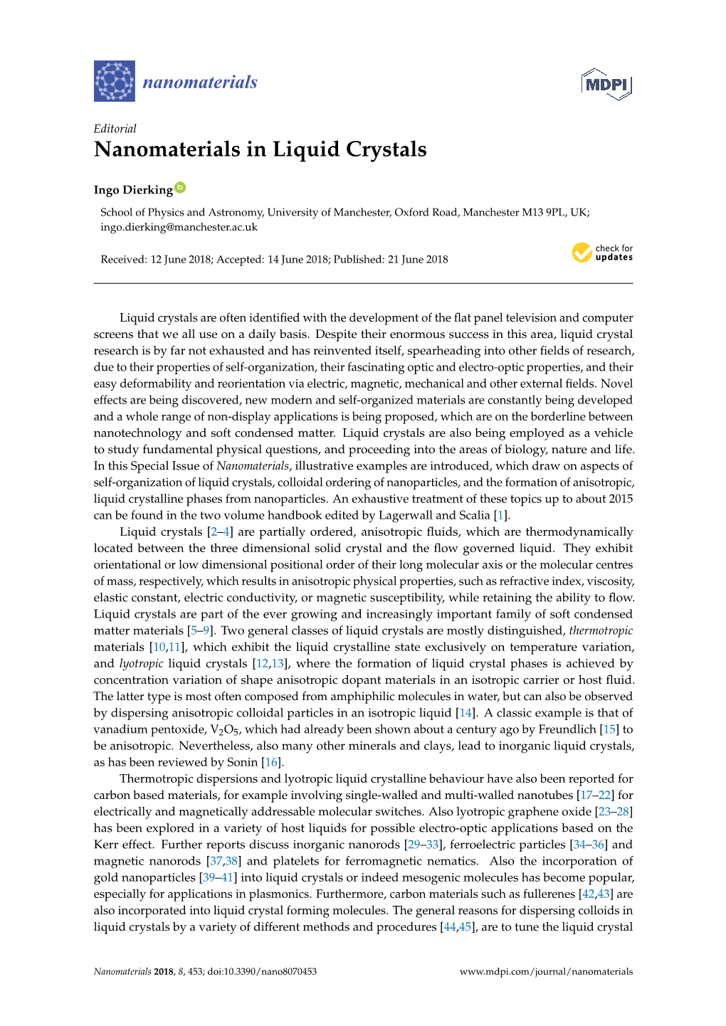 Nanomaterials in Liquid Crystals