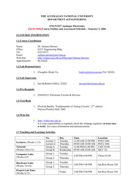 Course Outline and Assessment Schedule – Semester 2, 2006