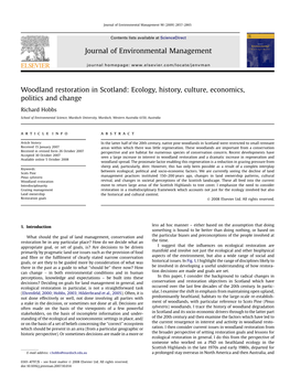 Woodland Restoration in Scotland: Ecology, History, Culture, Economics, Politics and Change