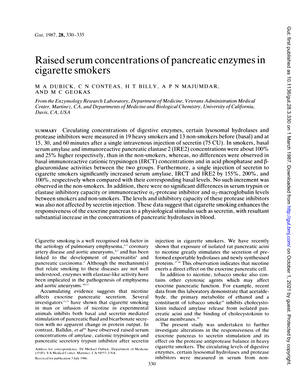 Raised Serum Concentrations of Pancreaticenzymes in Cigarette