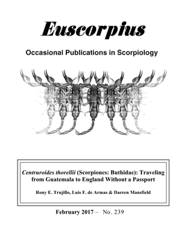 Centruroides Thorellii (Scorpiones: Buthidae): Traveling from Guatemala to England Without a Passport