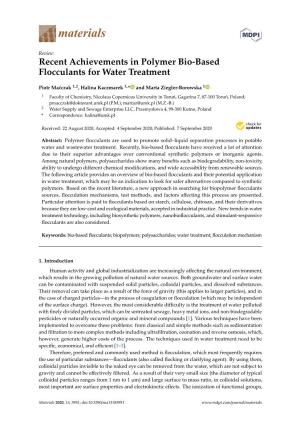 Recent Achievements in Polymer Bio-Based Flocculants for Water Treatment