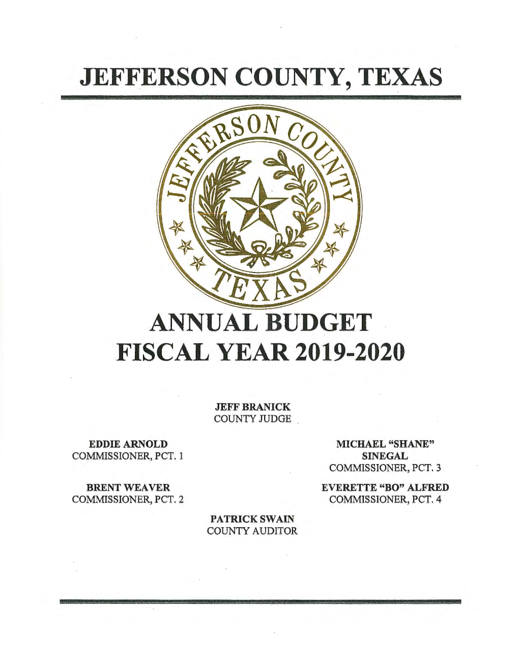 Jefferson County, Texas Annual Budget Fiscal Year