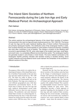 The Inland Sámi Societies of Northern Fennoscandia During the Late Iron Age and Early Medieval Period: an Archaeological Approach