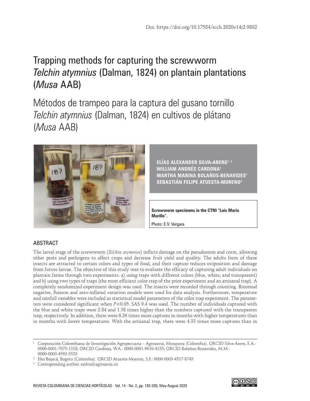 Trapping Methods for Capturing the Screwworm Telchin Atymnius