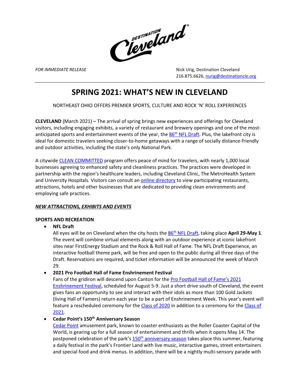 Spring 2021: What’S New in Cleveland