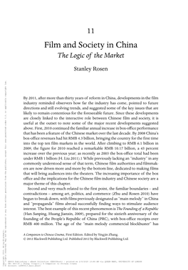 Film and Society in China the Logic of the Market