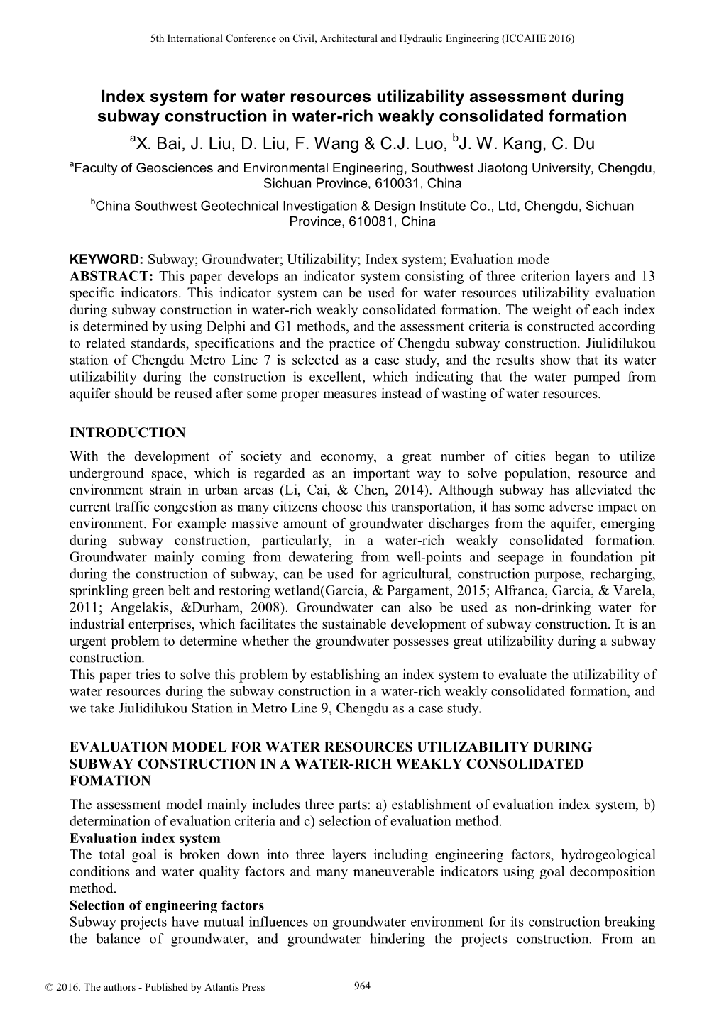 System for Water Resources Utilizability Assessment During Subway Construction in Water-Rich Weakly Consolidated Formation Ax