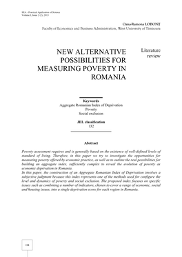New Alternative Possibilities for Measuring Poverty In