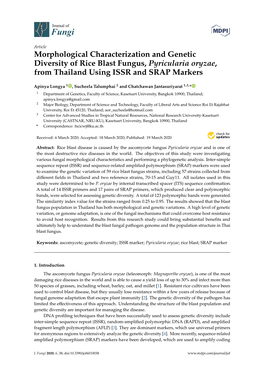Morphological Characterization and Genetic Diversity of Rice Blast Fungus, Pyricularia Oryzae, from Thailand Using ISSR and SRAP Markers
