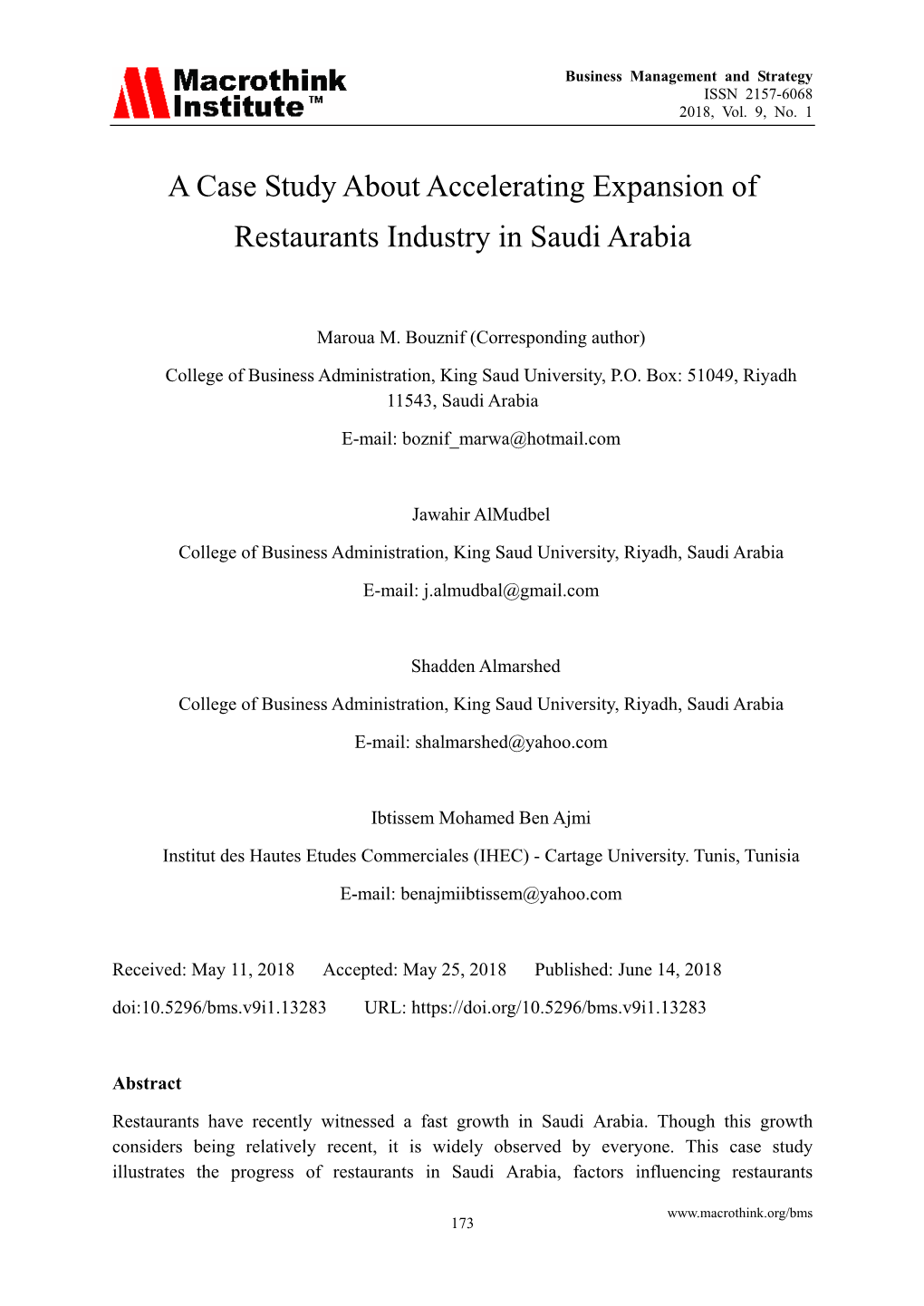 A Case Study About Accelerating Expansion of Restaurants Industry in Saudi Arabia