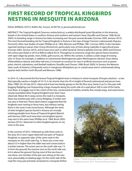 First Record of Tropical Kingbirds Nesting in Mesquite in Arizona