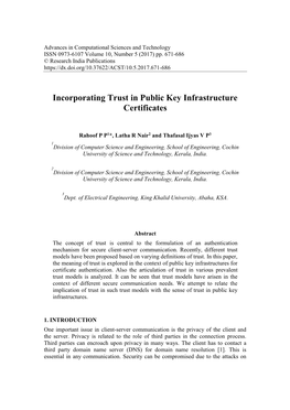 Incorporating Trust in Public Key Infrastructure Certificates