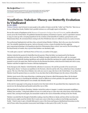 Nabokov Theory on Polyommatus Blue Butterﬂies Is Vindicated - Nytimes.Com