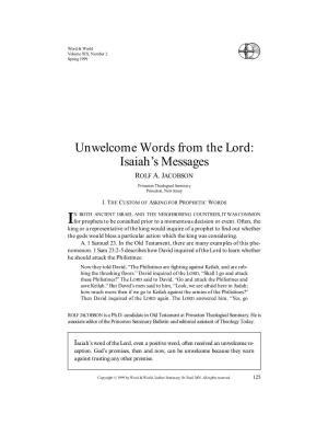 Unwelcome Words from the Lord: Isaiah's Messages