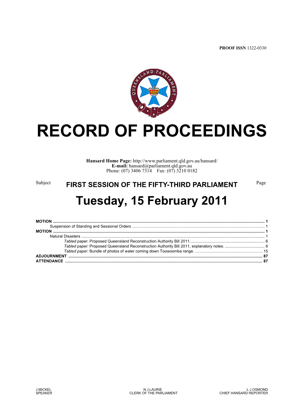 Record of Proceedings