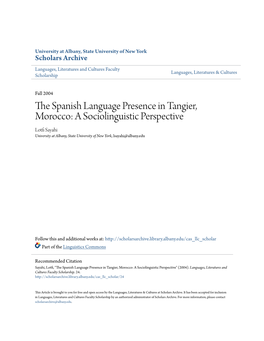 The Spanish Language Presence in Tangier, Morocco: a Sociolinguistic Perspective1