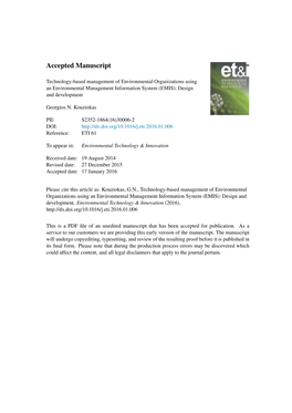 Technology-Based Management of Environmental Organizations Using an Environmental Management Information System (EMIS): Design and Development