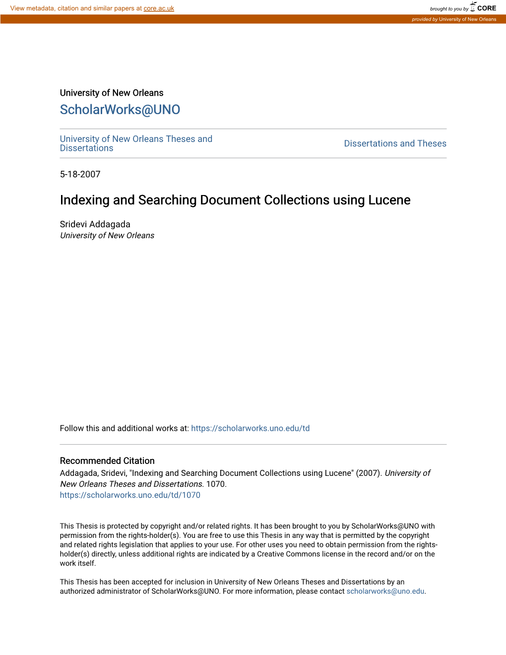 Indexing and Searching Document Collections Using Lucene