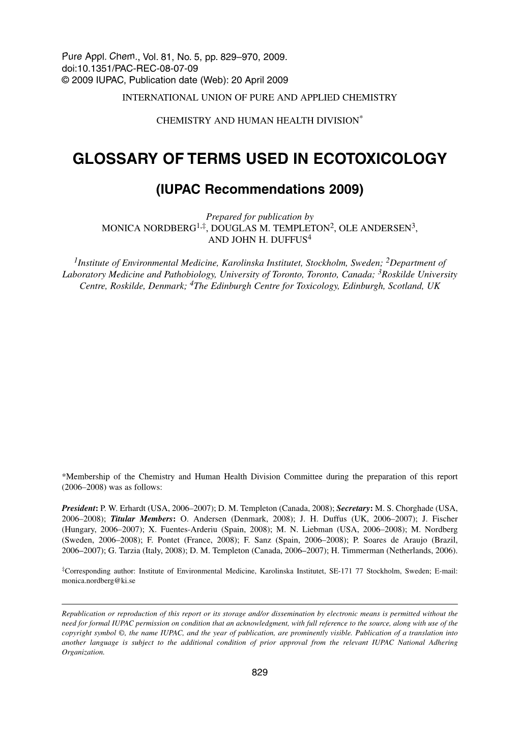 Glossary of Terms Used in Ecotoxicology